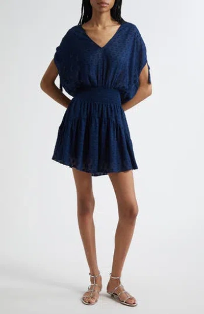 Ramy Brook Fernanda Metallic Thread Detail Clip Dot Minidress In Blue