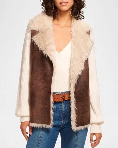 Ramy Brook Finney Reversible Faux Leather Vest In Desert Brown Shearling