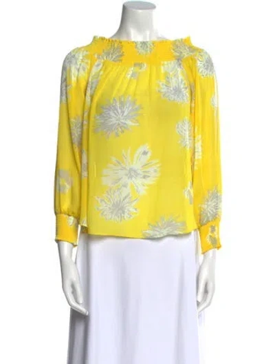 Pre-owned Ramy Brook Floral Print Bateau Neckline Blouse In Yellow