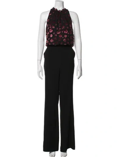 Pre-owned Ramy Brook Floral Print Cowl Neck Jumpsuit In Black
