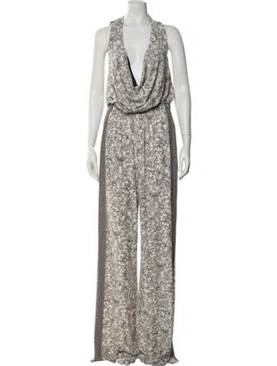 Pre-owned Ramy Brook Floral Print Cowl Neck Jumpsuit In White