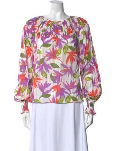 Pre-owned Ramy Brook Floral Print Crew Neck Blouse W/ Tags In Multi