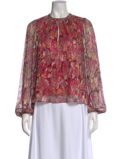 Pre-owned Ramy Brook Floral Print Crew Neck Blouse W/ Tags In Pink