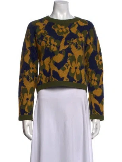 Pre-owned Ramy Brook Floral Print Crew Neck Sweater In Green