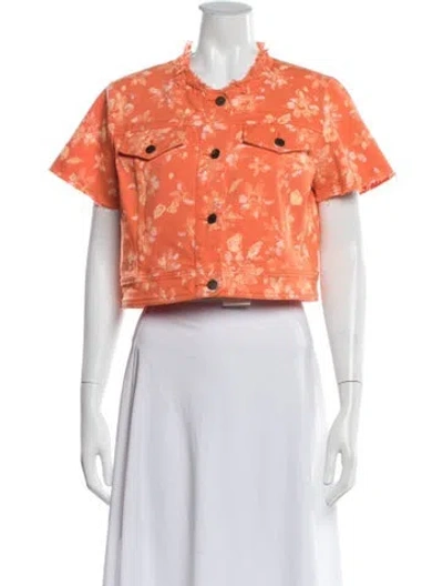 Pre-owned Ramy Brook Floral Print Denim Jacket In Orange
