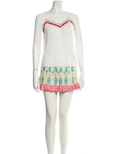 Pre-owned Ramy Brook Floral Print Glitter Accents Skirt Set In White