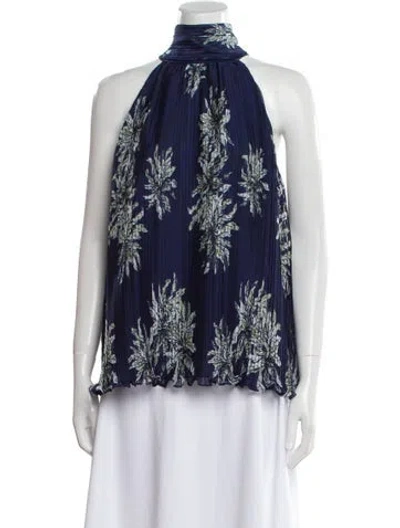 Pre-owned Ramy Brook Floral Print Halterneck Blouse In Blue