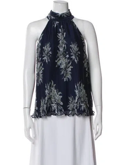 Pre-owned Ramy Brook Floral Print Halterneck Blouse In Blue