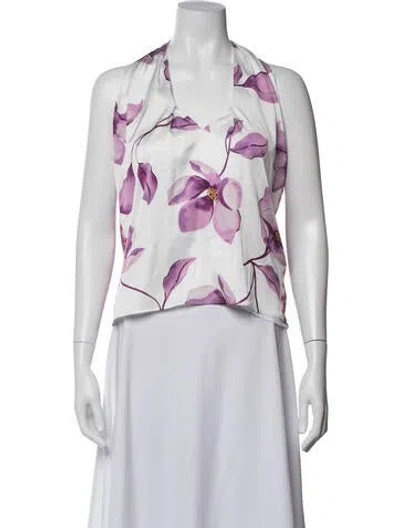 Pre-owned Ramy Brook Floral Print Halterneck Blouse W/ Tags In White