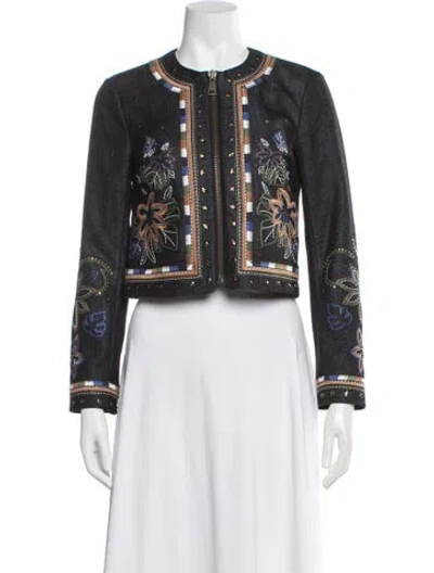 Pre-owned Ramy Brook Floral Print Jacket In Black