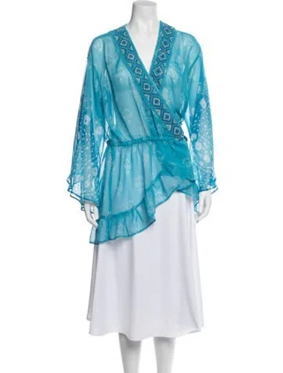 Pre-owned Ramy Brook Floral Print Jacket In Blue