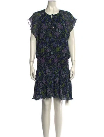 Pre-owned Ramy Brook Floral Print Knee-length Dress In Blue