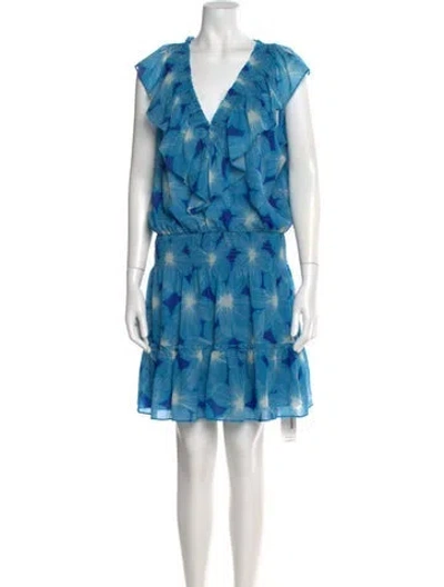 Pre-owned Ramy Brook Floral Print Knee-length Dress In Blue