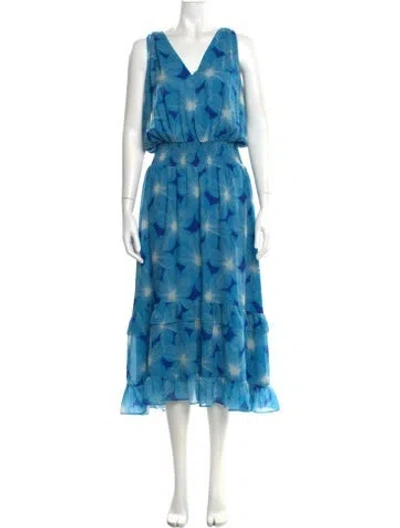 Pre-owned Ramy Brook Floral Print Long Dress In Blue