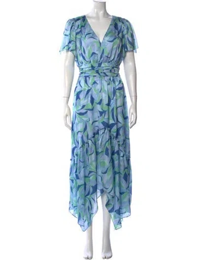 Pre-owned Ramy Brook Floral Print Long Dress In Blue
