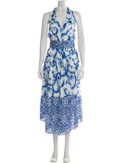 Pre-owned Ramy Brook Floral Print Long Dress In White