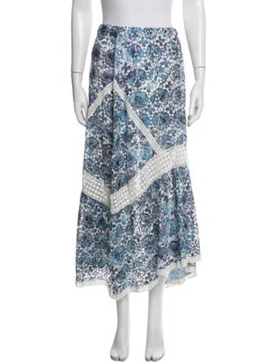 Pre-owned Ramy Brook Floral Print Long Skirt W/ Tags In Blue/white
