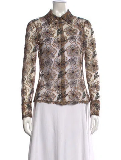 Pre-owned Ramy Brook Floral Print Long Sleeve Blouse In Multi