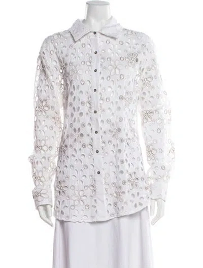 Pre-owned Ramy Brook Floral Print Long Sleeve Blouse In White