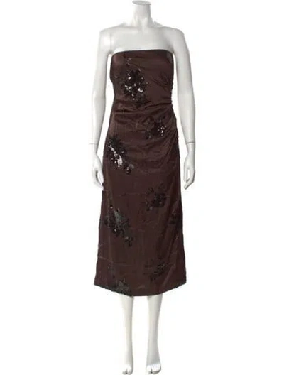 Pre-owned Ramy Brook Floral Print Midi Length Dress In Brown