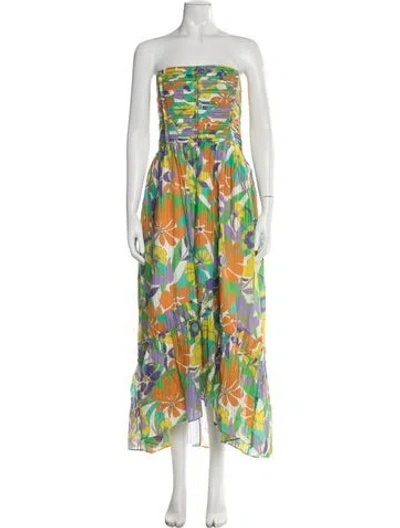 Pre-owned Ramy Brook Floral Print Midi Length Dress In Green