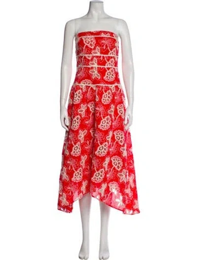 Pre-owned Ramy Brook Floral Print Midi Length Dress In Red