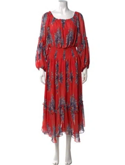 Pre-owned Ramy Brook Floral Print Midi Length Dress In Red