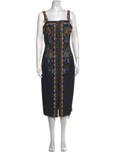 Pre-owned Ramy Brook Floral Print Midi Length Dress W/ Tags In Black