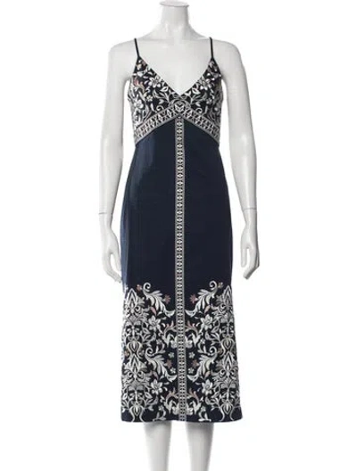 Pre-owned Ramy Brook Floral Print Midi Length Dress W/ Tags In Blue