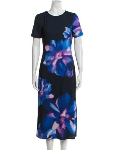 Pre-owned Ramy Brook Floral Print Midi Length Dress W/ Tags In Blue