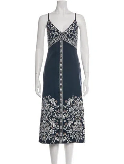 Pre-owned Ramy Brook Floral Print Midi Length Dress W/ Tags In Blue