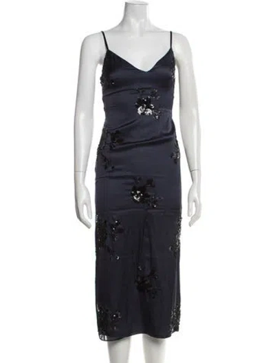 Pre-owned Ramy Brook Floral Print Midi Length Dress W/ Tags In Blue