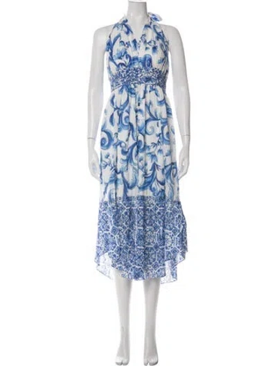 Pre-owned Ramy Brook Floral Print Midi Length Dress In White