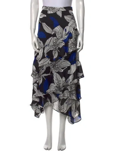 Pre-owned Ramy Brook Floral Print Midi Length Skirt In Blue