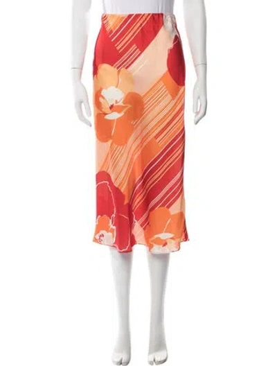 Pre-owned Ramy Brook Floral Print Midi Length Skirt In Orange