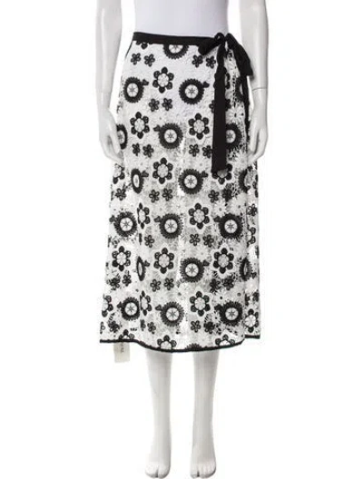 Pre-owned Ramy Brook Floral Print Midi Length Skirt In White