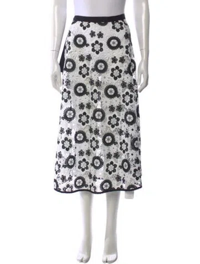 Pre-owned Ramy Brook Floral Print Midi Length Skirt In White
