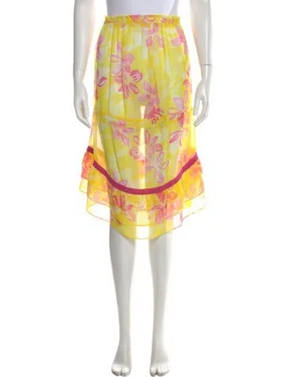 Pre-owned Ramy Brook Floral Print Midi Length Skirt In Yellow