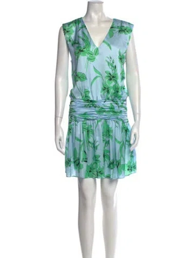 Pre-owned Ramy Brook Floral Print Mini Dress In Blue