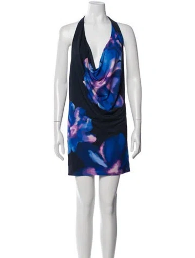 Pre-owned Ramy Brook Floral Print Mini Dress In Blue