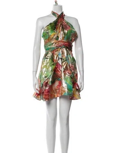 Pre-owned Ramy Brook Floral Print Mini Dress In Green