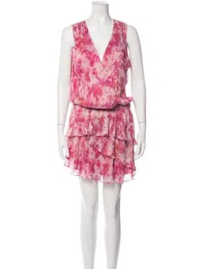 Pre-owned Ramy Brook Floral Print Mini Dress In Metallic/pink