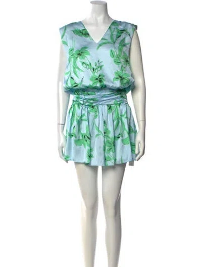 Pre-owned Ramy Brook Floral Print Mini Dress W/ Tags In Blue