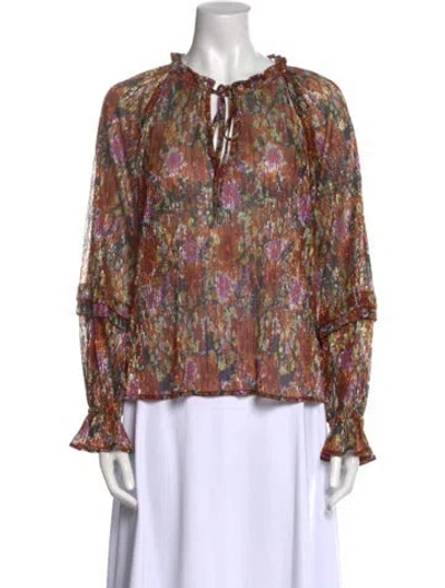 Pre-owned Ramy Brook Floral Print Mock Neck Blouse