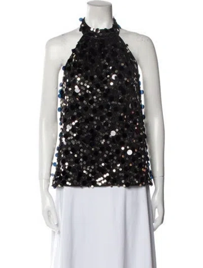 Pre-owned Ramy Brook Floral Print Mock Neck Blouse In Black