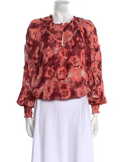 Pre-owned Ramy Brook Floral Print Mock Neck Blouse In Orange