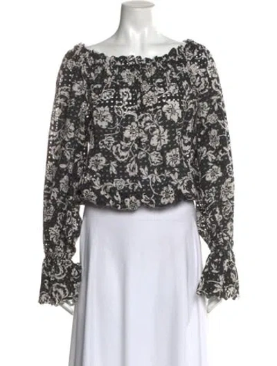 Pre-owned Ramy Brook Floral Print Off-the-shoulder Blouse In Black