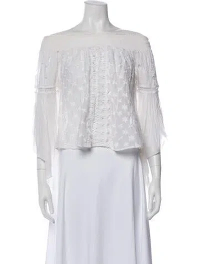 Pre-owned Ramy Brook Floral Print Off-the-shoulder Blouse In Neutral