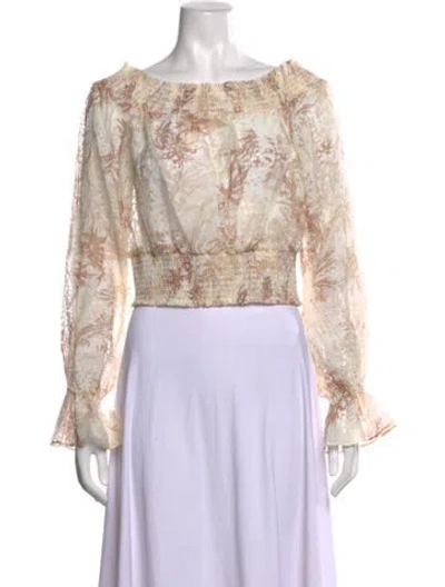 Pre-owned Ramy Brook Floral Print Off-the-shoulder Blouse In Neutral