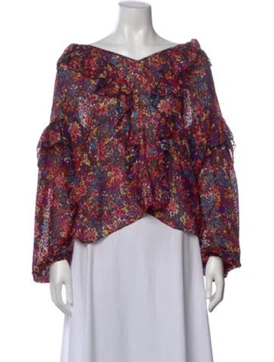Pre-owned Ramy Brook Floral Print Off-the-shoulder Blouse In Red